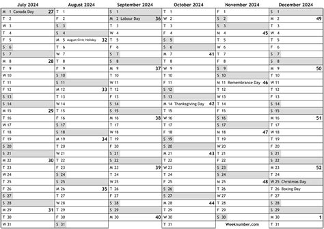 2024 calendar, 2nd half