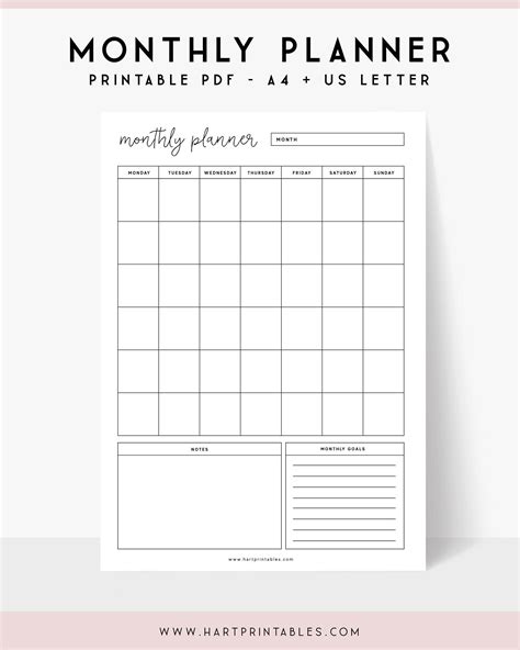 Monthly Planner Chart Printable Calendar A4 Month Plan 8x10 Etsy