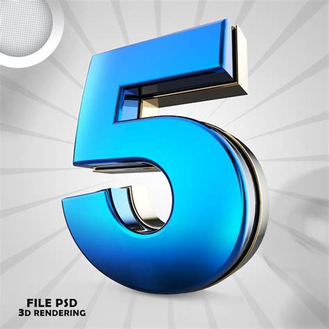 Premium Psd Number 5 3d Blue Rendering