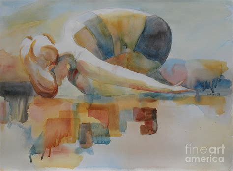 Fine art print from original pen and watercolour illustration. Childs Pose Yoga Painting by Robert P Hedden