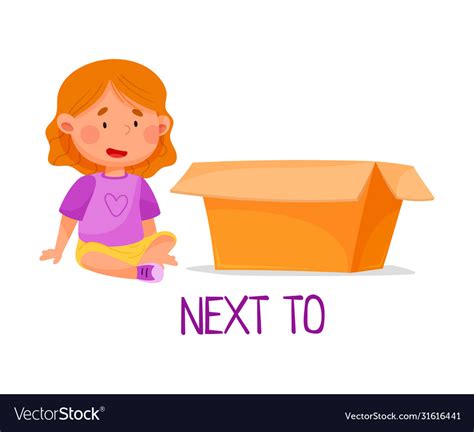 Little Red Haired Girl Sitting Next To Carton Box Vector Image