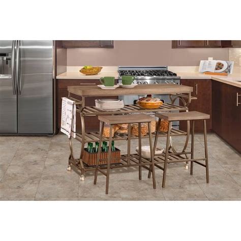 Hillsdale Furniture Paddock Metal 3 Piece Kitchen Cart With 2 Kennon Stools Brown Assembly
