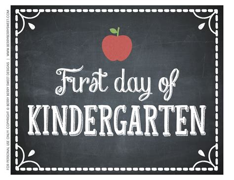 Free First Day Of Kindergarten Sign Printable Facit Coloring Templates