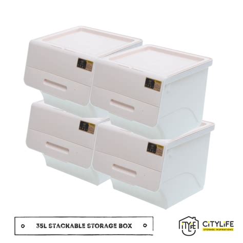 Citylife Stackable Storage Box With Front Opening 35l Bundle Of 4