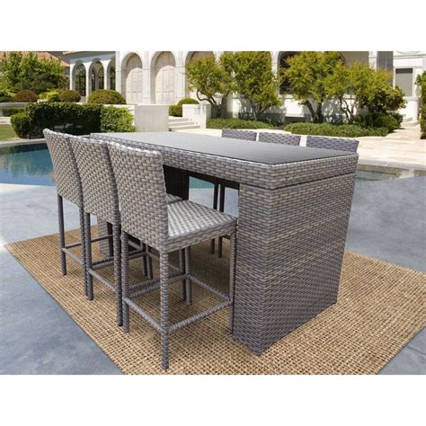 Tk Classics Oasis Wicker 7 Piece Outdoor Bar Table Set Outdoor Bar