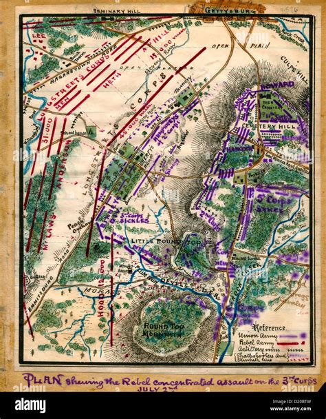 Map Of Battle Of Gettysburg Plan Showing The Rebel Concentrated Assault