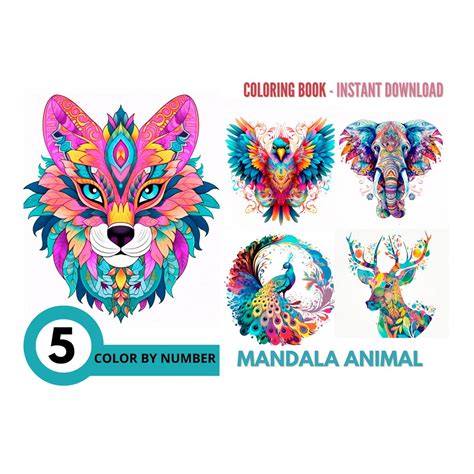 Color By Number For Adult Paint By Number Printable5 Mandala Animal