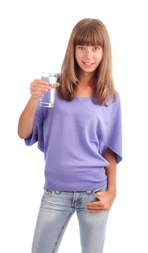 Woman Holds A Glass Of Pure Water Stock Photo Image Of Healthy