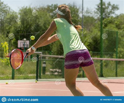 Girl Playing Tennis On The Court Editorial Photo Image Of Young