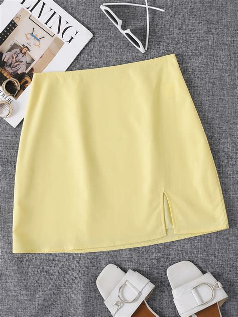 Solid Split Hem Zipper Skirt