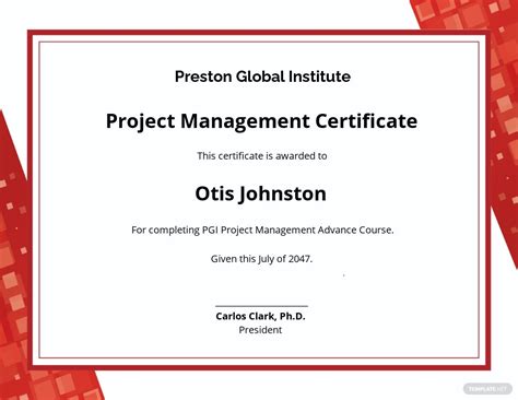 Professional Project Management Certificate Template Free 