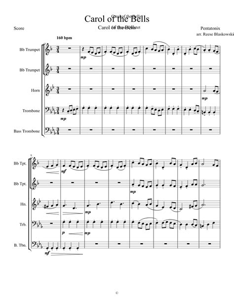 Sheet music art, lullaby sheet music, sheet music prints, sheet music art prints, you are my sunshine. Carol of the Bells Sheet music for Trumpet, French Horn ...