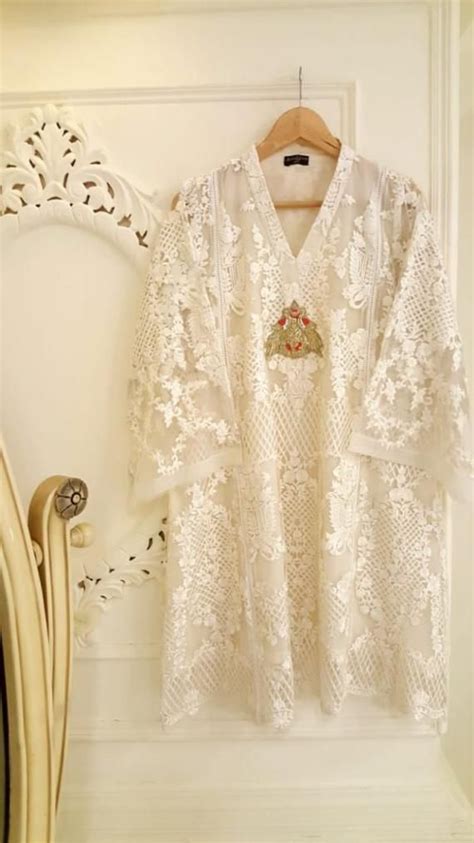 Pure Chiffon White Embroidered Shirt Agha Noor Kurti Pakistani Dress