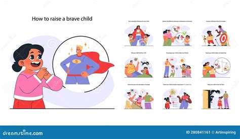 Modern Positive Parenting Set How To Raise A Brave Child Stock Vector