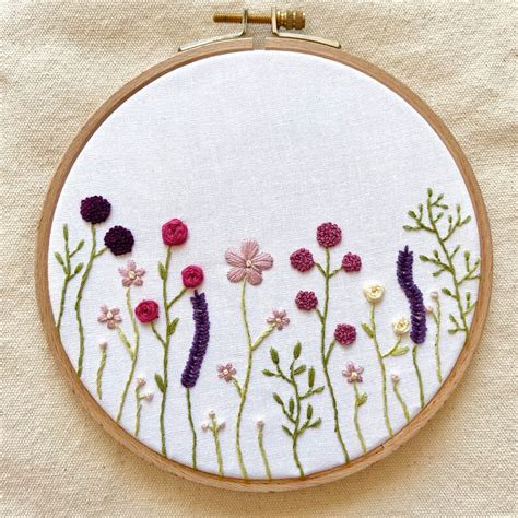 Flower Meadow Embroidery Pattern Beginner Friendly Etsy