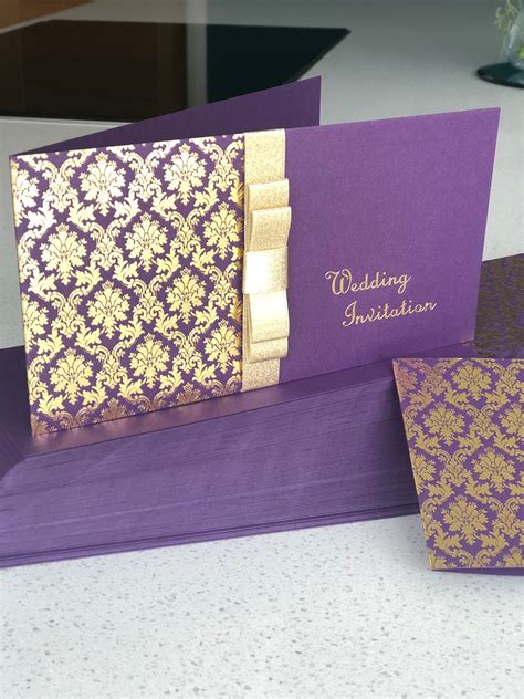 Wedding Invitation Covers Purple With Gold Pattern Pre Foil And Etsy