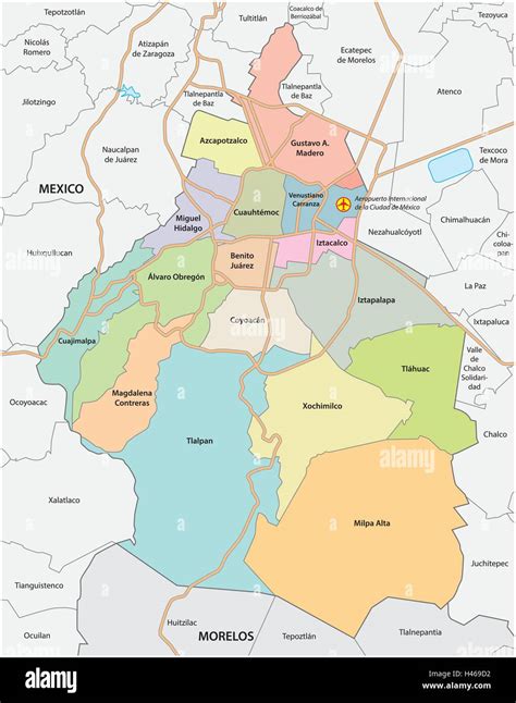 Mapa De Carretera Y Administrativo De La Ciudad De México Imagen Vector