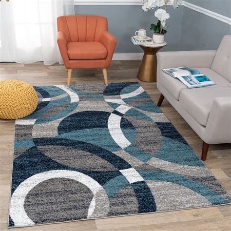 Modern Contemporary Circles Abstract Blue 9 X 12 Indoor Area Rug