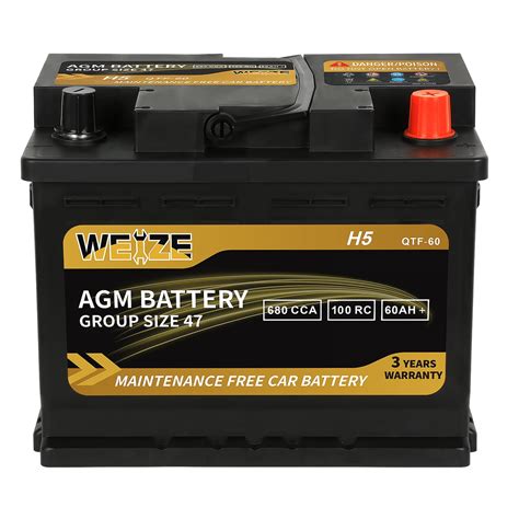 Weize Platinum Agm Battery Bci Group 47 12v 60ah H5 Size 47 Automotive