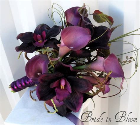 Wedding Bouquet Real Touch Calla Lily Bridal Bouquet Etsy Purple