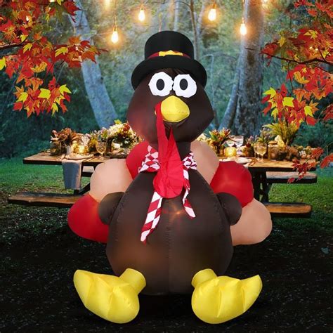 6 Foot Thanksgiving Inflatable Turkey Yunlights Lighted Air Blown Inflatable Turkey With