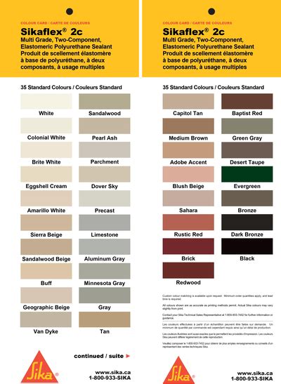 Sika Canada Inc Color Charts Caulking Sealants Accessories Products