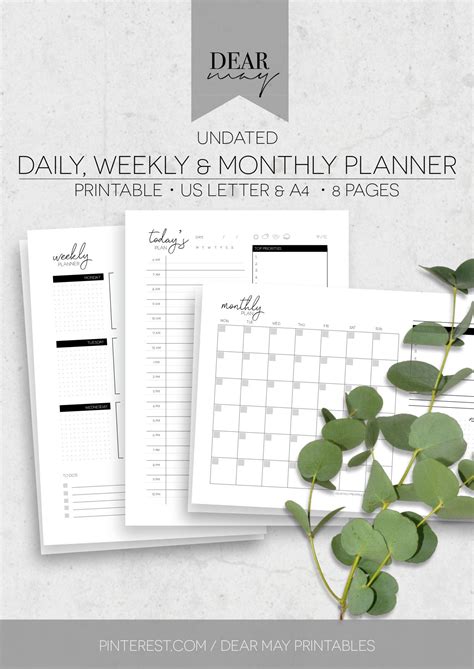 Monthly Weekly And Daily Planner Printable Set Minimalist Etsy