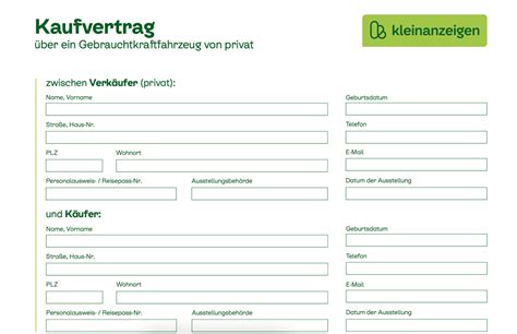 Kaufvertrag Ber Ein Gebrauchtkraftfahrzeug Von Privat Kleinanzeigen