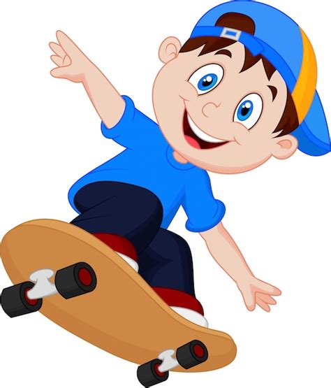 Glücklicher Karikatur Skateboard Junge Premium Vektor