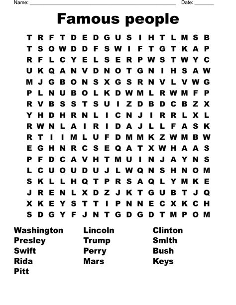 Famous People Word Search Wordmint
