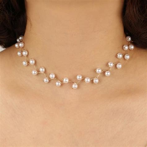 simple pearl beaded floating choker necklace classy fancy elegant stackable jewelry 2018 coll