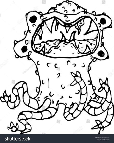 vector drawing scary monster evil monster เวกเตอร์สต็อก ปลอดค่าลิขสิทธิ์ 1864949503