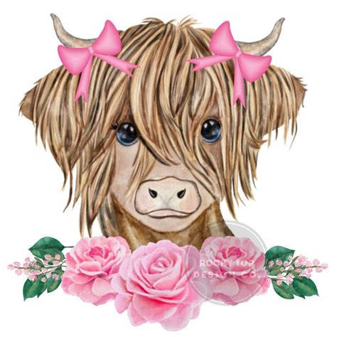 Highland Cow With Pink Bows And Roses Png Digital Download Etsy
