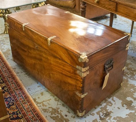 Trunk 19th Century Camphorwood And Brass Bound With Rising Lid 106cm