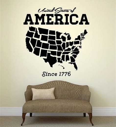 Usa Map Wall Sticker United States Of America Map Mural Pvc Wall Art