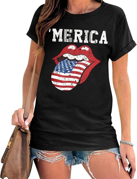 For G And Pl Women July 4th American Flag Graphic Short Sleeve T Shirt At Amazon Womens