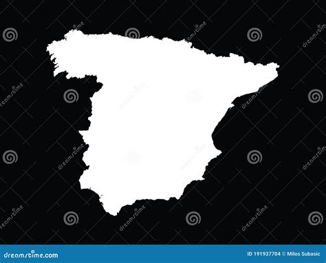 White Map Of Spain On Black Background Stock Vector Illustration Of