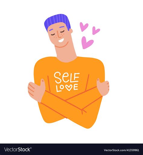 Self Love Concept Young Man Hugging Himself Vector Image