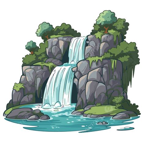瀑布剪貼畫卡通瀑布和樹木隔離在白色 向量 瀑布 剪貼畫 卡通片向量圖案素材免費下載，png，eps和ai素材下載 Pngtree