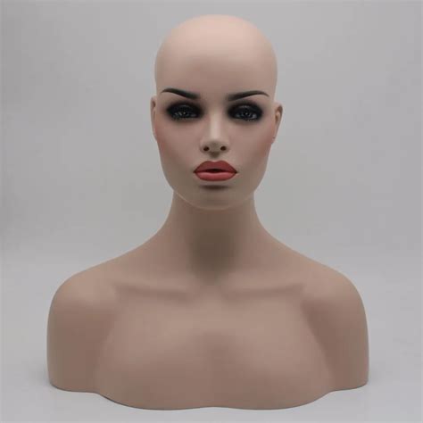 Skin Tone Fiberglass Female Mannequin Dummy Head Bust For Wigs In