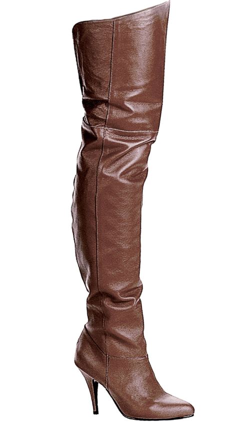 summitfashions womens brown leather boots 4 inch heels thigh high boots pull on elastic gusset