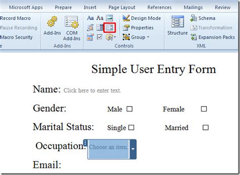 When i select either one of them, i want that word to be repeated throughout the document. Create User Entry Forms In Word 2010