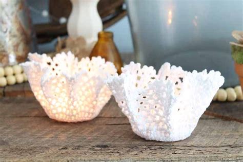Learn How To Stiffen Fabric And Make These Doily Candle Holders That