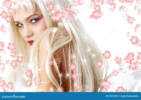 Romantic Angel With Flowers Stock Image Image Of Alluring Blond 1831503