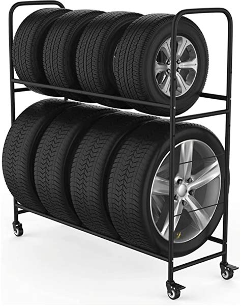 Rolling Tire Rack Metal Adjustable Tire Stand And Protective Cover