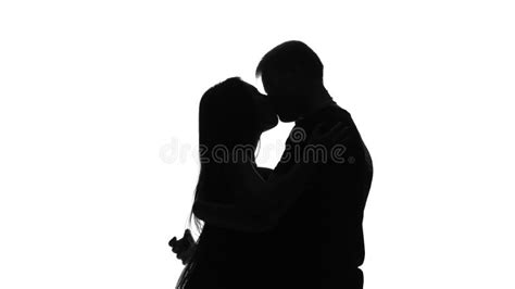 Real Feelings Of Love Two Lovers Kissing Silhouette White Stock