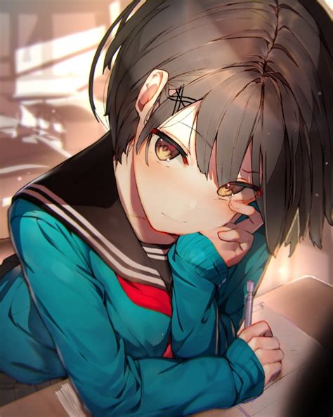 Download 2560x1700 Anime School Girl Brown Short Hair Close Up Wallpapers For Chromebook Pixel