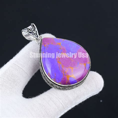 Natural Purple Copper Turquoise Pendant Solid Sterling Silver
