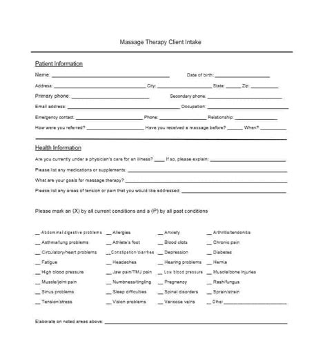 59 Best Massage Intake Forms For Any Client Printable Templates