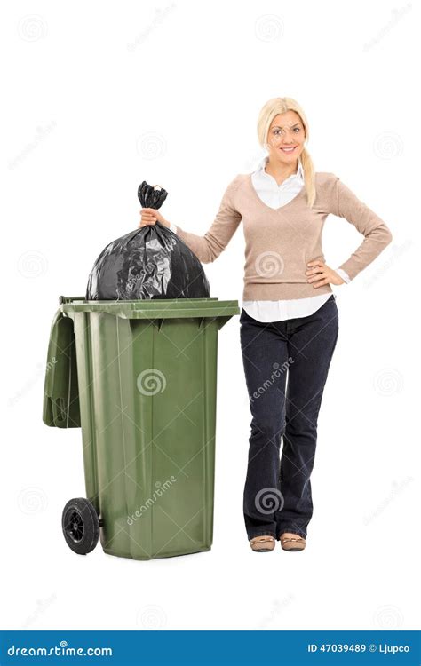 Young Woman Throwing Out The Trash Stock Image Image Of Clothes